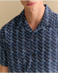 Trenery - Regular Fit Etched Geo Short Sleeve Shirt in Navy