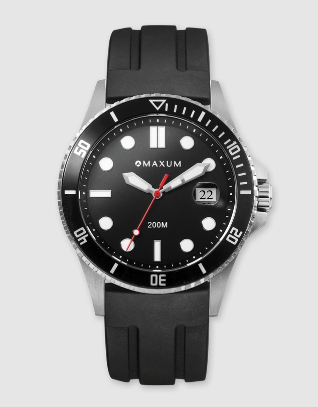 Maxum - Prince Black Dial & Silicone Band & Silver Tone Case