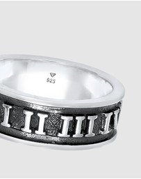 Kuzzoi - ICONIC EXCLUSIVE - Ring Mens Band Roman Numbers Oxidised in 925 Sterling Silver