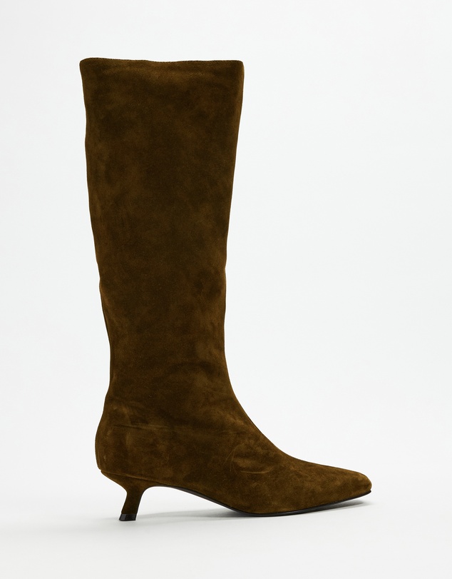AERE - Maria Suede Knee High Kitten Heel Boots