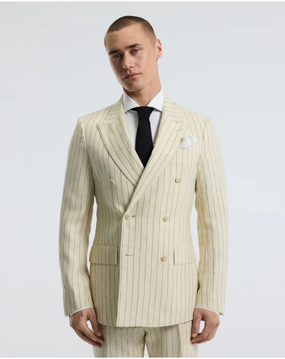 Calibre - Striped Double-Breasted Suit Jacket Bone