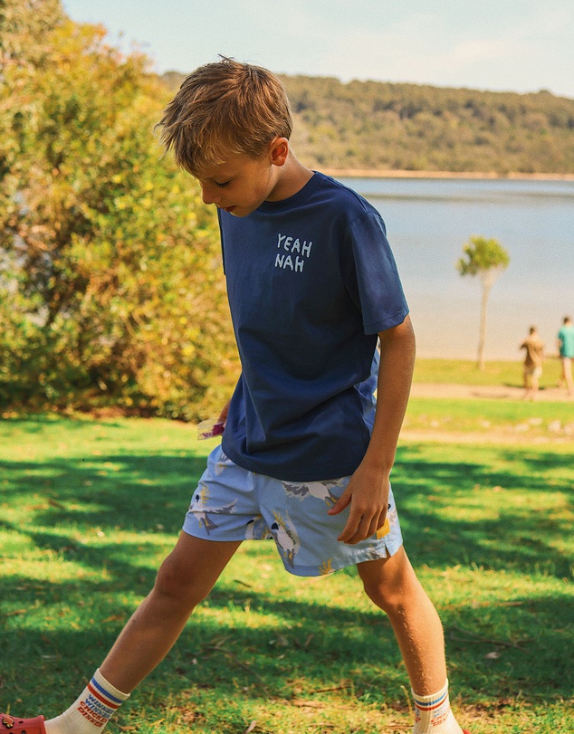 Skwosh - Yeah Nah Boys Back Print Tee in Navy