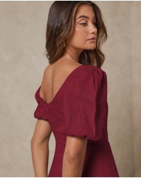 AERE - Paloma Linen Puff Sleeve Midi Dress