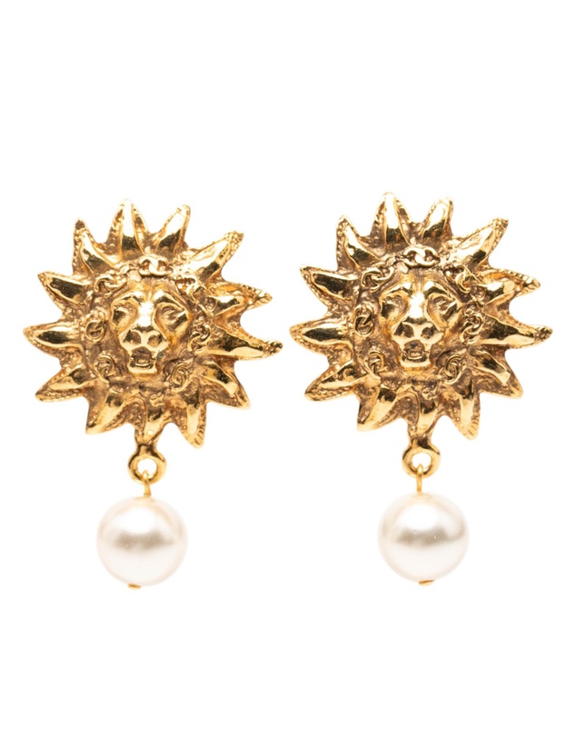 Pre-Loved by Azura Reborn - Pre-Loved CC Gold Plated Faux Pearl Lion Head Drop Clip On Earrings