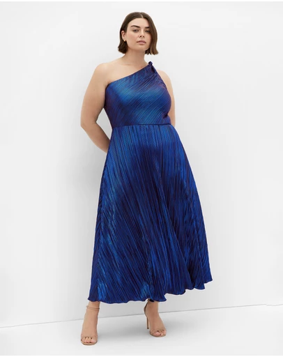 City Chic - Plus size Kamila One Shoulder Metallic Dress - navy