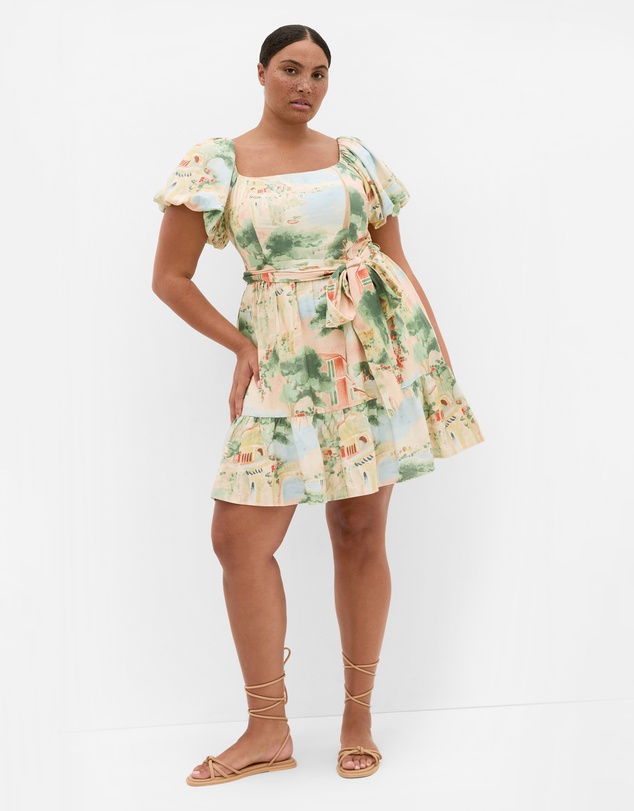 City Chic - Plus size Laurena Sardinia Print Mini Dress - light peach