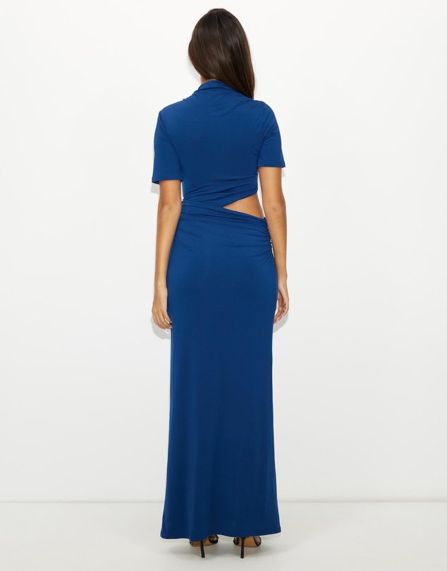Dazie - Evening Gem Ruched Cut Out Short Sleeve Jersey Maxi Dress