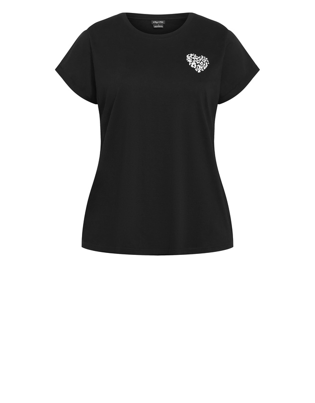 City Chic - Cuffed Sleeve Heart Tee