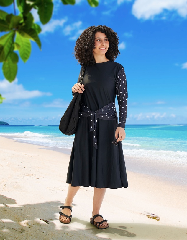 Modest Mermaid - Classic Dot tie front dress SPF50+