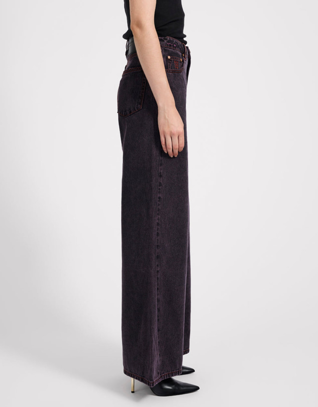 ONE TEASPOON - Love Machines Mid Waist Super Wide Leg Denim Jeans - Black Pink