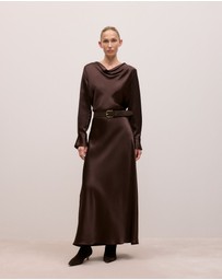Trenery - Satin Bias Cut Maxi Skirt in Coffee Bean