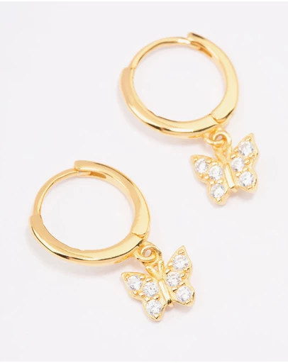 Lovisa - Gold Plated Sterling Silver Cubic Zirconia Butterfly Huggie Earrings