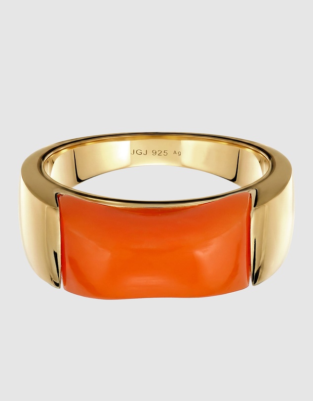 Elli Jewelry - Orange Resin Signet Ring in Gold-Plated 925 Silver