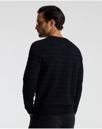 Calibre - Geometric Jacquard Crew Neck Sweater Navy