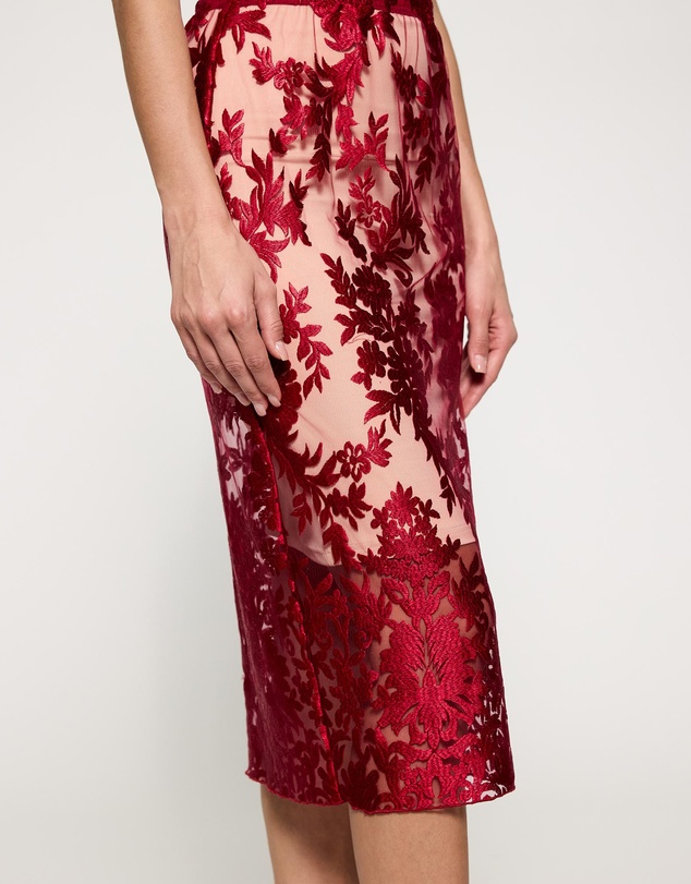Lindsay Nicholas New York - Crimson Rose Lace Skirt with Nude Underskirt