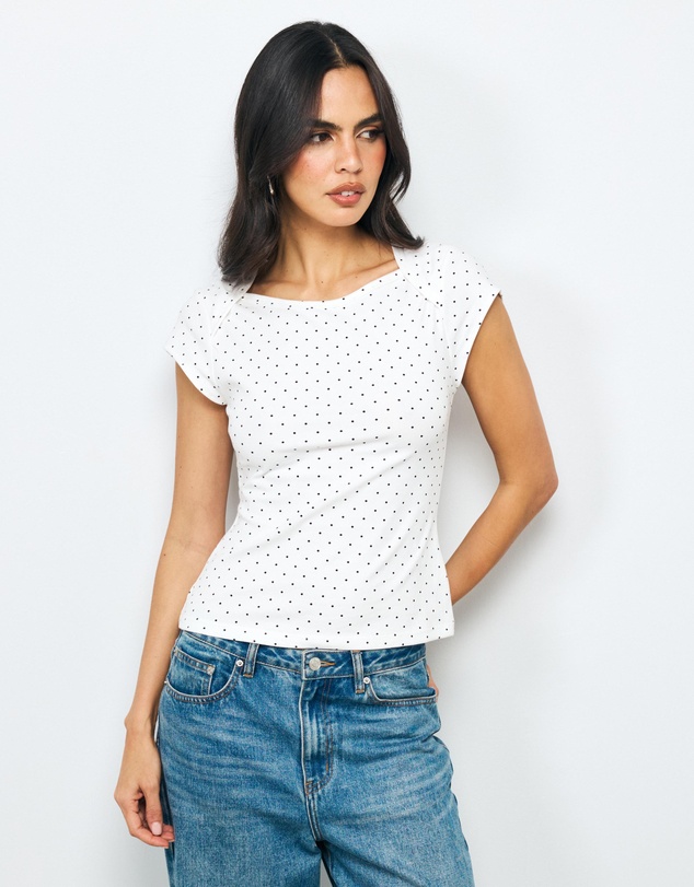 AERE - Cap Sleeve Polka Dot