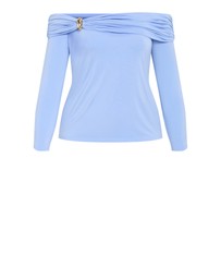 City Chic - Plus size Buckle Detail Top - sky blue