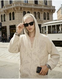 THE TALES - Textured Flower Embroidered Hooded Jacket