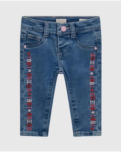 GUESS - Skinny Stretch Denim Pants with Logo Embroidery