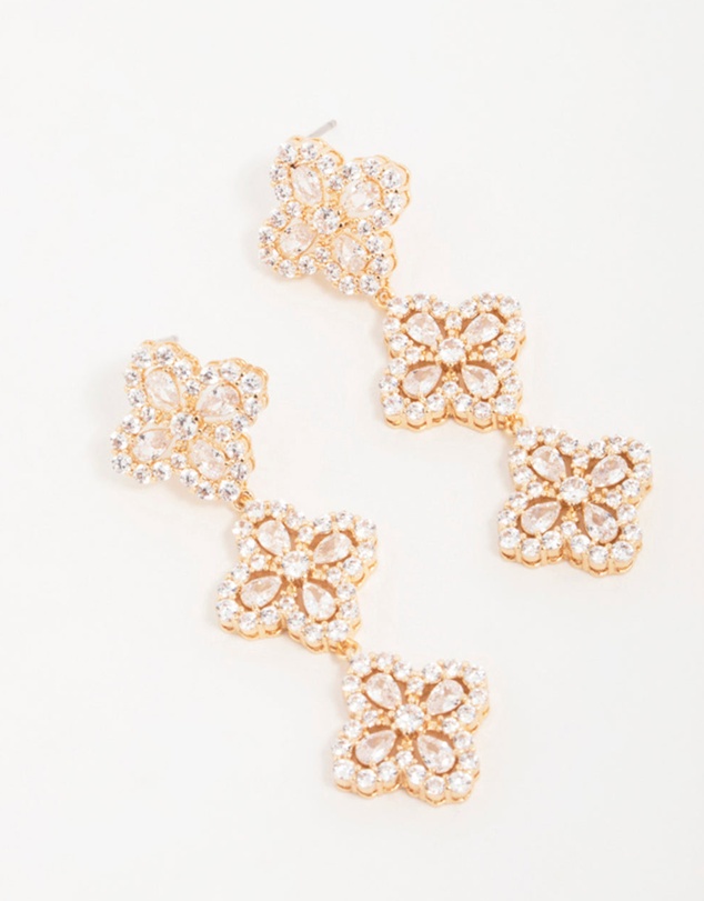 Lovisa - Gold Cubic Zirconia Triple Flower Drop Earrings