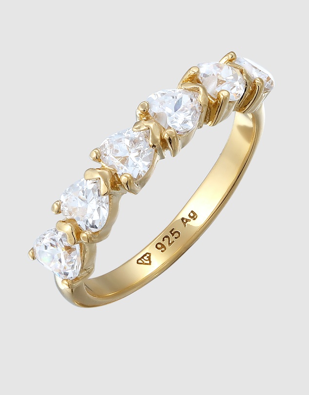 Elli Jewelry - Zirconia Heart Band Ring in Gold-Plated 925 Silver