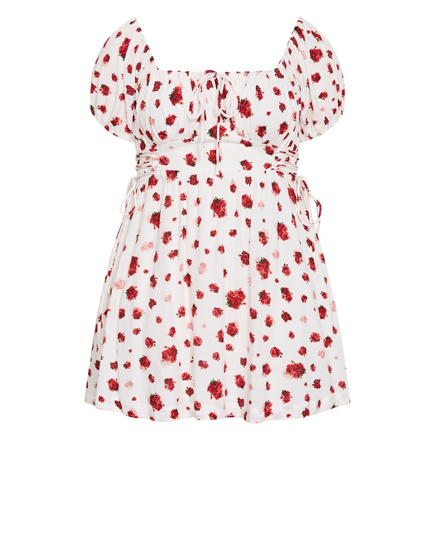 City Chic - Plus size Anna Rose Print Mini Dress - ivory