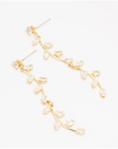 Lovisa - Gold Plated Long Winding Cubic Zirconia Drop Earrings