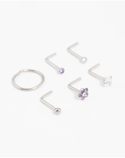 Lovisa - Surgical Steel Cubic Zirconia Flower Nose Piercing 6-Pack
