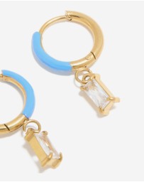 Lovisa - Waterproof Gold Plated Stainless Steel Light Blue Enamel Cubic Zirconia Charm Huggie Earrings