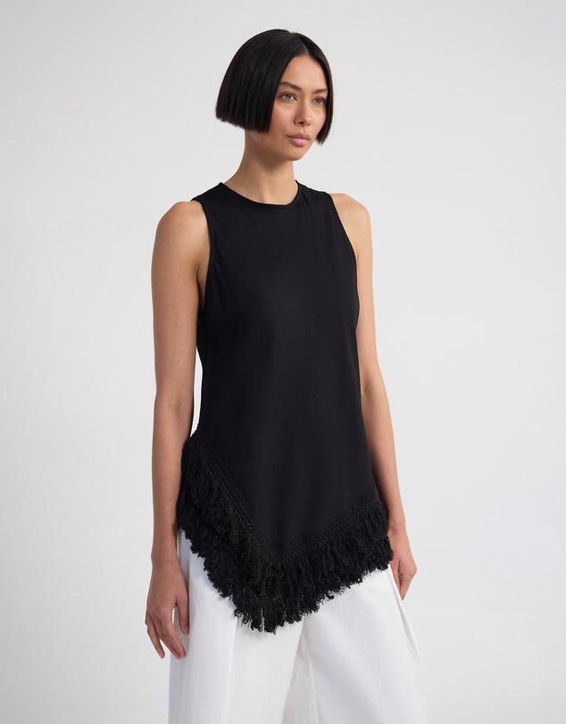 Oxford - Eloise Fringe Trim Linen Blend Top