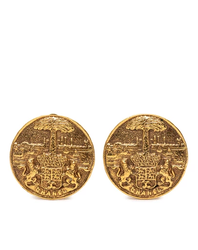 Pre-Loved by Azura Reborn - Pre-Loved Gold Plated Medallion Coat of Arms Clip on Earrings