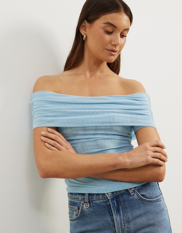 Atmos&Here - Elka Short Sleeve Mesh Off Shoulder Top