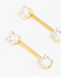 Lovisa - Gold Plated Surgical Steel Cubic Zirconia Nipple Bars 2-Pack