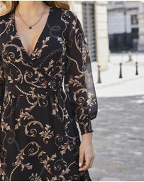Sosandar - Baroque Print Wrap Front Midi Dress
