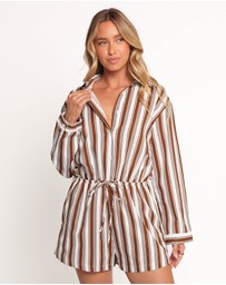Petal & Pup - Beau Long Sleeve Playsuit - Chocolate Stripe