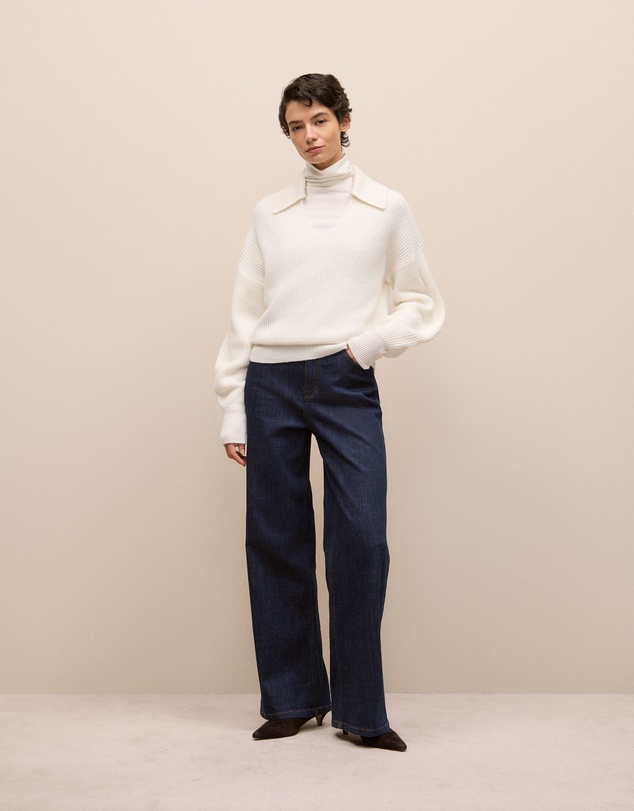 Trenery - Merino Open Collar Knit in Marshmallow