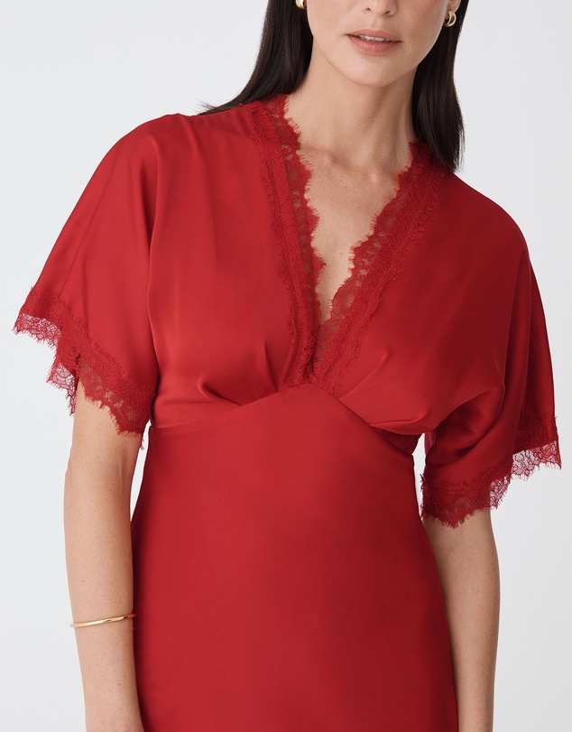 Forcast - Cleo Lace Trim Satin Dress