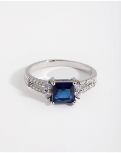 Lovisa - Silver Cubic Zirconia Square Station Double Band Ring