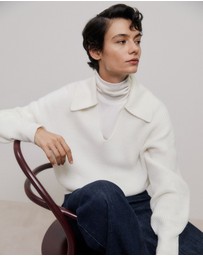 Trenery - Merino Open Collar Knit in Marshmallow