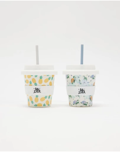 itti bitti - Set of 2 Reusable Bamboo Baby Cino Cup + 6 Straws - Pineapple & Crush
