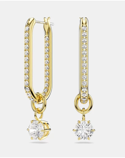 Swarovski - Constella Drop Earrings, Round Cut, White, 18K Gold Finish