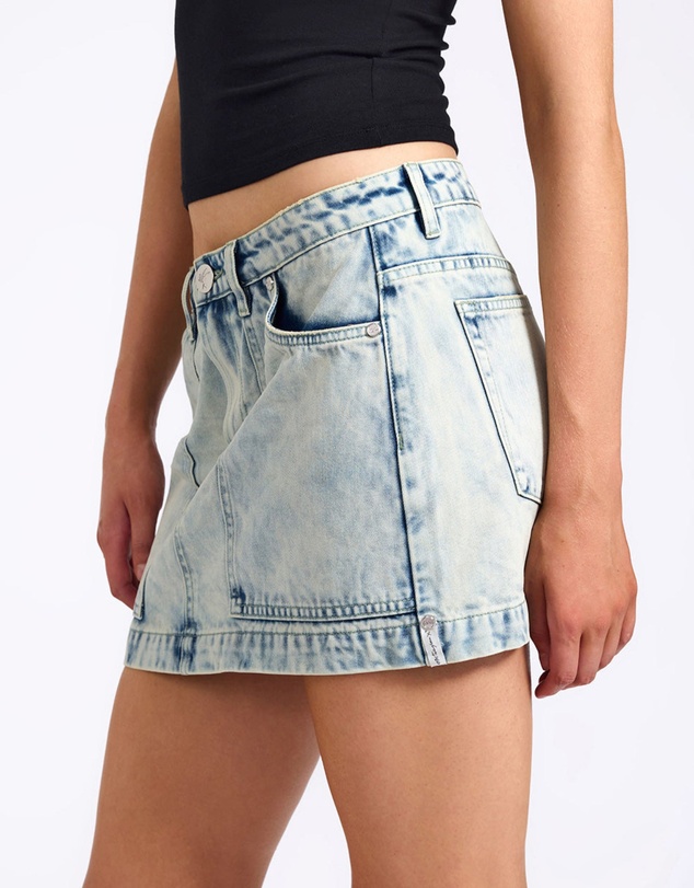 ONE TEASPOON - Fiasco Low Waist Utility Micro Mini Denim Skirt - Ambrosia Blue