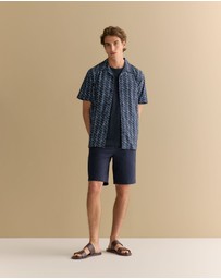 Trenery - Regular Fit Etched Geo Short Sleeve Shirt in Navy