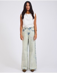 ONE TEASPOON - Love Machines Mid Waist Super Wide Leg Denim Jeans - Ambrosia Blue