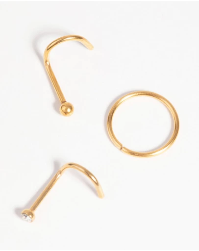 Lovisa - Gold-Plated Surgical Steel Nose Stud & Ring Pack