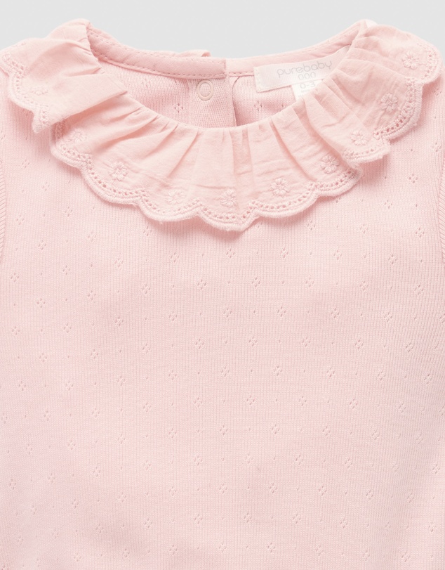 Purebaby - Pointelle Ruffle Bodysuit -Kids-Babies