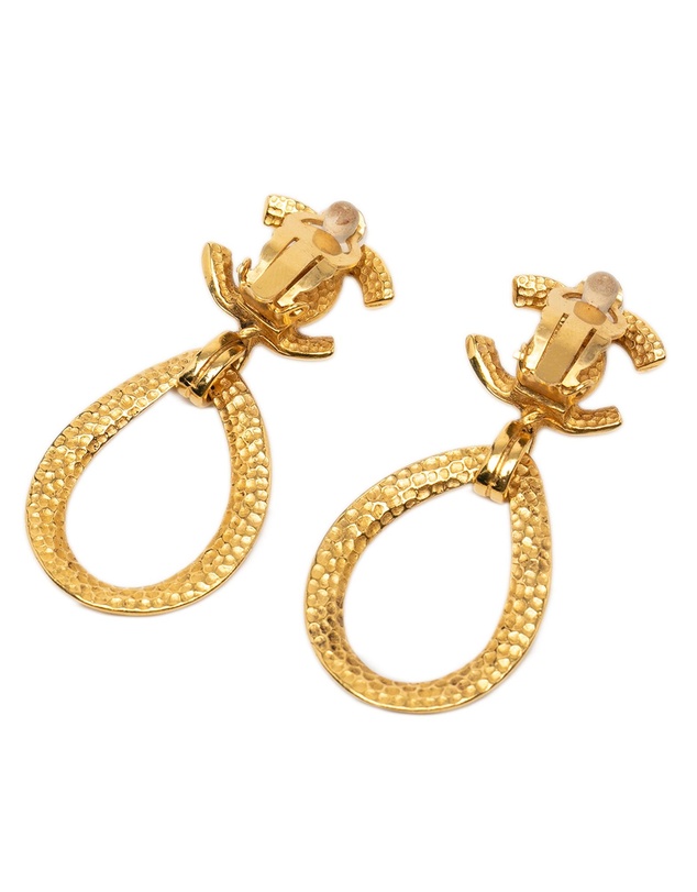 Pre-Loved by Azura Reborn - Pre-Loved CC Gold Plated Teardrop Dangle Hoop Clip On Earrings