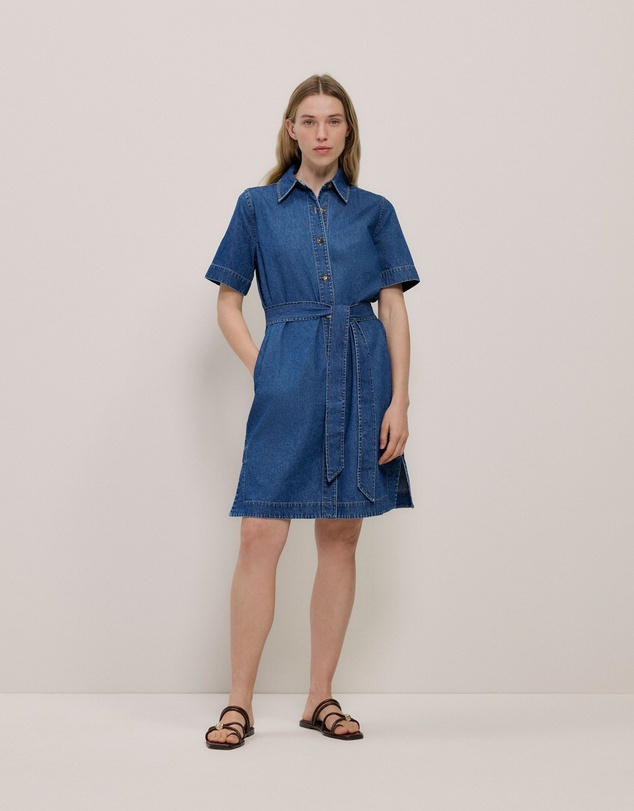 Trenery - Denim Belted Shirt Dress in Mid Blue