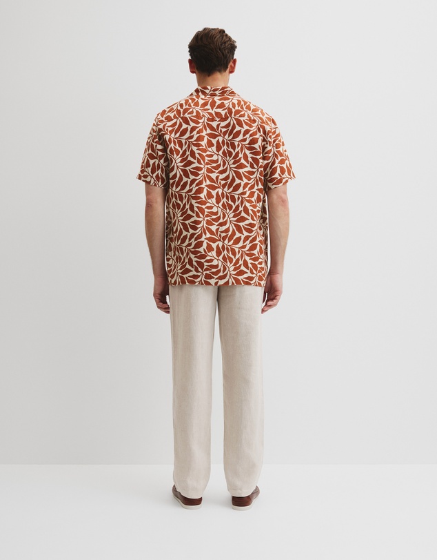 Country Road - Linen Leaf Print Short Sleeve Shirt