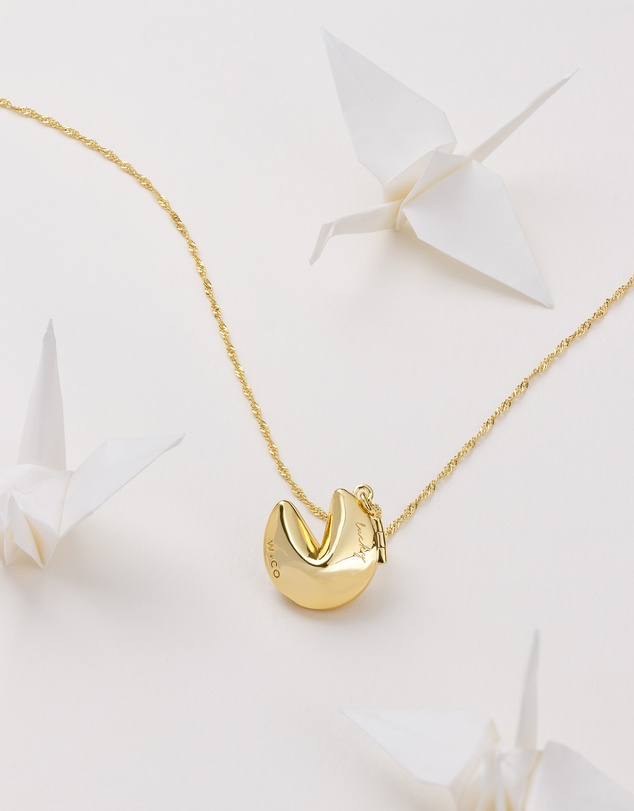Wanderlust + Co - Fortune Cookie Gold Locket Necklace